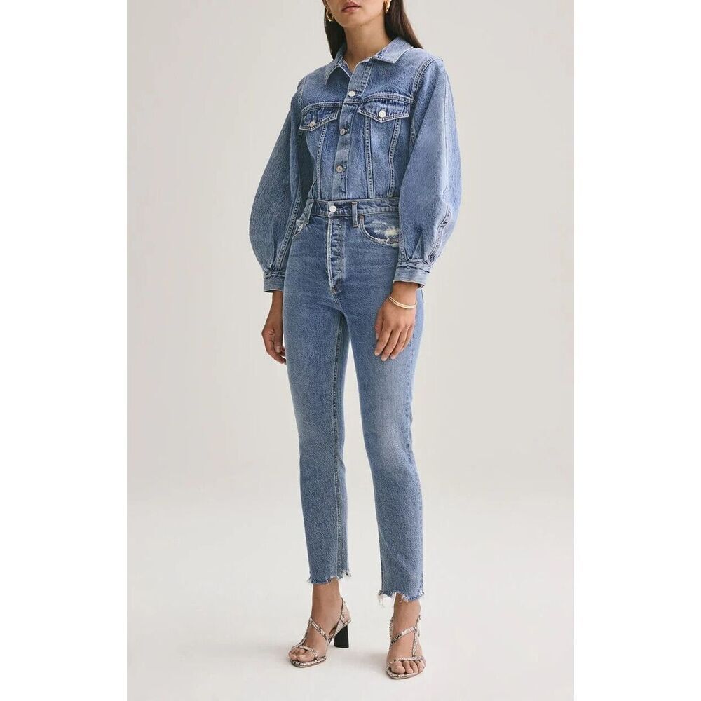Agolde Nico Jeans Womens Size 25 Rooted High Rise Slim Fit Distressed Button Fly